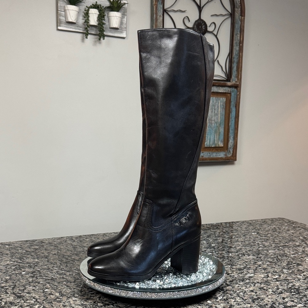 Giani Bernini leather Black block chunky Heeled Boots NWT 10